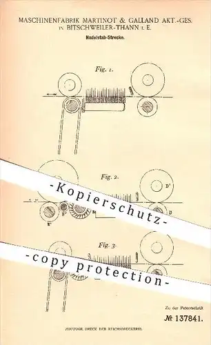 original Patent - Maschinenfabrik Martinot & Galland AG , Bitschweiler - Thann , 1902 , Nadelstab - Strecke , Nadeln