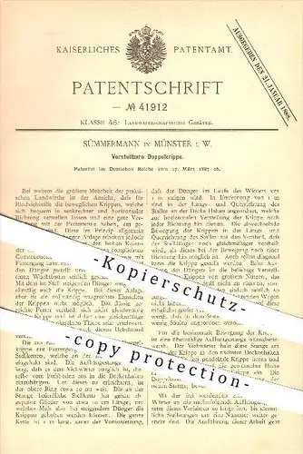 original Patent - Sümmermann in Münster , 1887 , Verstellbare Doppelkrippe , Krippe , Krippen , Tierzucht , Landwirt !!