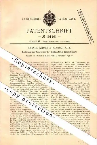 Original Patent - Johann Klimek in Mokrau bei Zülz / Biala in Oberschlesien , 1897 , Apparat für Schmiedefeuer !!!