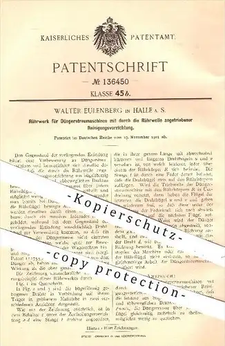 original Patent - W. Eulenberg , Halle / Saale , 1901 , Rührwerk für Düngerstreumaschinen , Dünger , Düngen , Landwirt