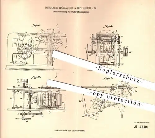 original Patent - H. Hölscher , Lengerich , 1901 , Druckvorrichtung für Papiertüten - Maschinen , Druck , Papierfabrik