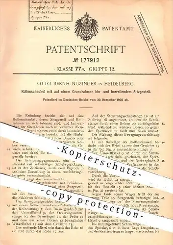 original Patent - Otto Bernh. Nuzinger , Heidelberg , 1905 , Rollenschaukel , Schaukel , Sitz , Sitzgestell , Sport !!!