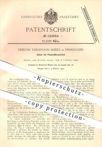 original Patent - Edmund Theophron Boden in Emskirchen , 1900 , Gelenk für Flachschienenzirkel , Zirkel , Geometrie !!
