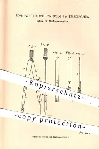 original Patent - Edmund Theophron Boden in Emskirchen , 1900 , Gelenk für Flachschienenzirkel , Zirkel , Geometrie !!