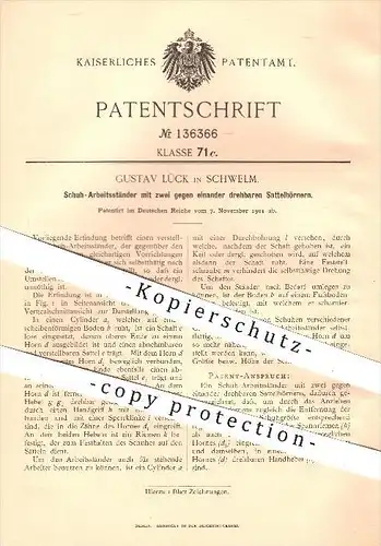 original Patent - Gustav Lück in Schwelm , 1901 , Schuh - Arbeitsständer , Schuhe , Schuster , Schuhwerk , Handwerk !!!