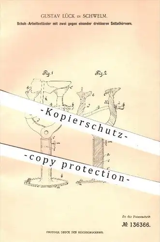 original Patent - Gustav Lück in Schwelm , 1901 , Schuh - Arbeitsständer , Schuhe , Schuster , Schuhwerk , Handwerk !!!