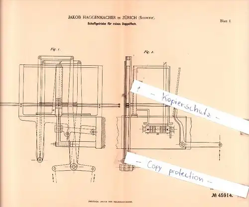 Original Patent  - Jakob Haggenmacher in Zürich , Schweiz , 1888 , Weberei !!!
