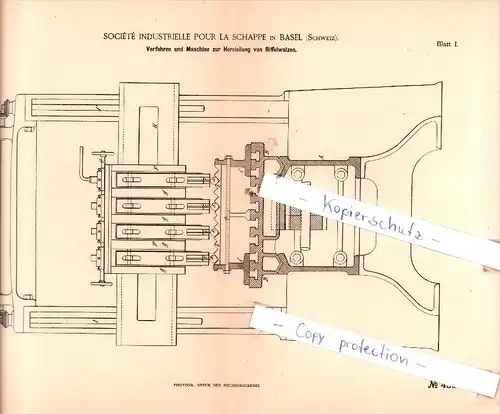 Original Patent  - Sociètè Industrielle Pour La Schappe in Basel , Schweiz , 1888 , Riffelwalzen !!!