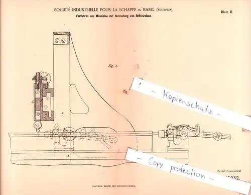 Original Patent  - Sociètè Industrielle Pour La Schappe in Basel , Schweiz , 1888 , Riffelwalzen !!!