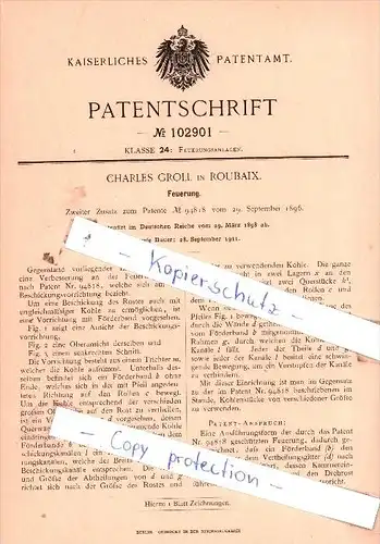 Original Patent  - Charles Groll in Roubaix  , 1898 , Feuerung !!!