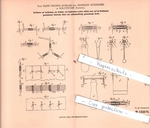 Original Patent  - Fr. Elise Fischer-Schaad und Hermann Schneider in Solothurn , Schweiz , 1901 , !!!