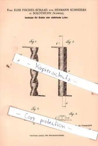 Original Patent  - Fr. Elise Fischer-Schaad und Hermann Schneider in Solothurn , Schweiz , 1901 , !!!