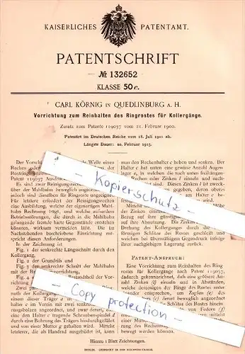 Original Patent  - C. Körnig in Quedlinburg a. H. , 1901 , Reinhalten des Ringrostes für Kollergänge !!!