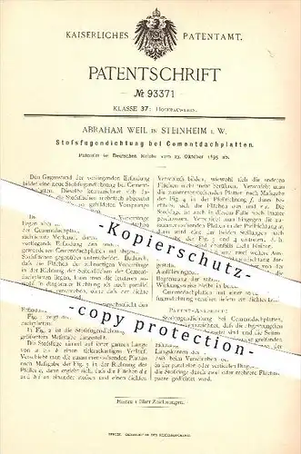 original Patent - Abraham Weil in Steinheim , 1895 , Stoßfugendichtung bei Zement - Dachplatten , Dach , Dachdecker !