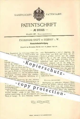 original Patent - Engelhard Kreft in Eckesey , 1897 , Riemscheiben - Befestigung , Riemenscheibe , Wellen , Maschinen !!