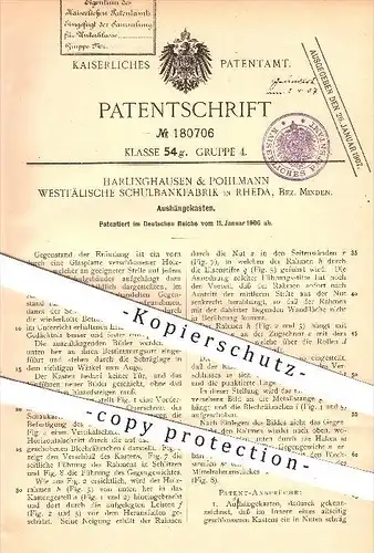 original Patent - Harlinghausen & Pohlmann Westfälische Schulbankfabrik , Rheda , 1906 , Aushängekasten , Schaukasten !!
