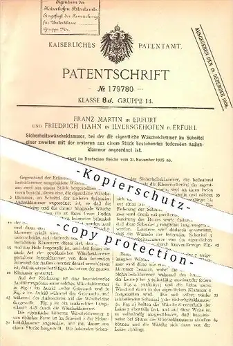 original Patent - Franz Martin / Erfurt , Friedrich Hahn / Ilversgehofen , 1905 , Sicherheits - Wäscheklammer , Klammer