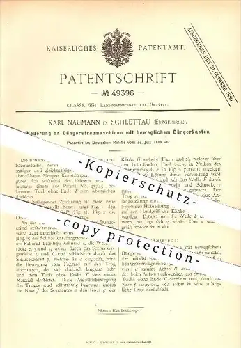 original Patent - K. Neumann , Schlettau , Erzgebirge , 1888 , Düngerstreumaschine mit bewegl. Düngekasten , Dünger !!