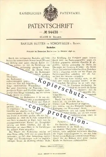 original Patent - Bartlin Sutter in Schopfheim , 1896 , Backofen , Ofen , Öfen , Herd , Bäckerei , Bäcker , Backen !!!