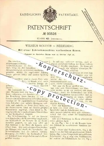 original Patent - W. Molitor , Heidelberg , 1896 , kombinierte Kasse mit Schreibmaschine , Kassen , Kassensystem !!