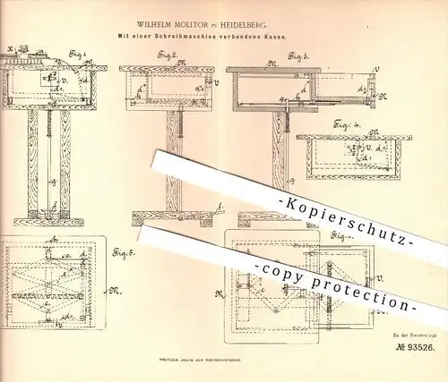 original Patent - W. Molitor , Heidelberg , 1896 , kombinierte Kasse mit Schreibmaschine , Kassen , Kassensystem !!