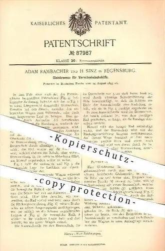 original Patent - A. Rambacher , H. Sinz , Regensburg , 1895 , Gleis - Bremse für Bahnhöfe , Bahnhof , Eisenbahn !!