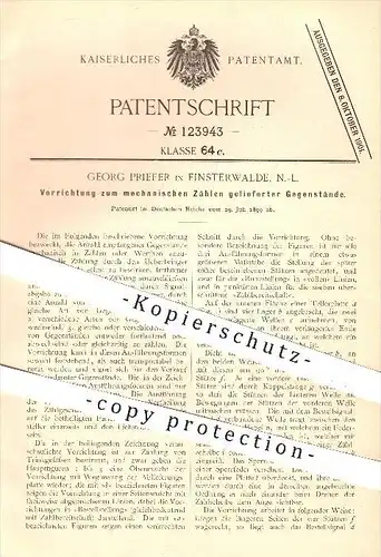 original Patent - G. Priefer , Finsterwalde , 1899 , mechanisches Zählen gelieferter Waren , Zählwerk , Zähler , Zahlen