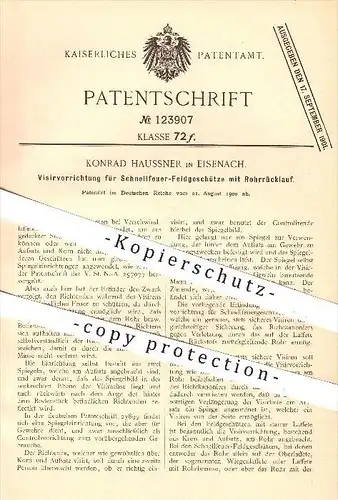 original Patent - K. Haussner , Eisenach , 1900 , Visier für Schnellfeuer - Feldgeschütze , Geschütze , Waffen , Gewehr