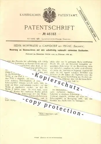 original Patent - H. Hoffmann , Carsdorf , Pegau , 1888 , Säemaschine , Saatkasten , Saat , Aussaat , Saatgut , Samen !!