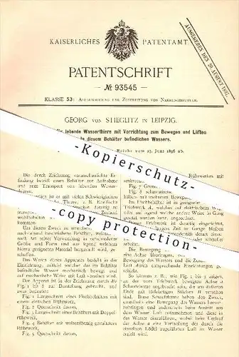 original Patent - Georg von Stieglitz , Leipzig , 1896 , Behälter für lebende Wassertiere , Fische , Wasser , Rührwerk !