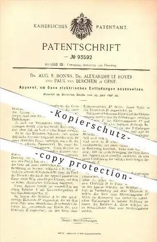 original Patent - Dr. Aug. E. Bonna , Dr. Alexandre le Royer , Paul van Berchem , Genf , 1896 , elektr. Entladung an Gas