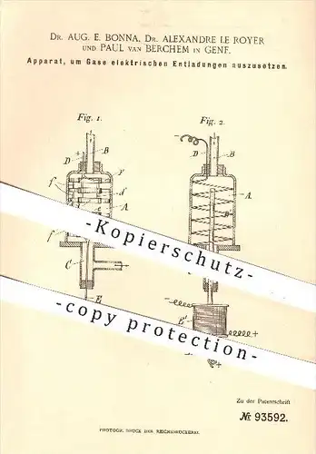 original Patent - Dr. Aug. E. Bonna , Dr. Alexandre le Royer , Paul van Berchem , Genf , 1896 , elektr. Entladung an Gas