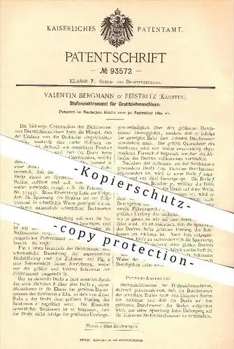 original Patent - V. Bergmann . Feistritz , 1894 , Stufenziehtrommel für Drahtziehmaschinen , Draht , Drähte , Eisen !!
