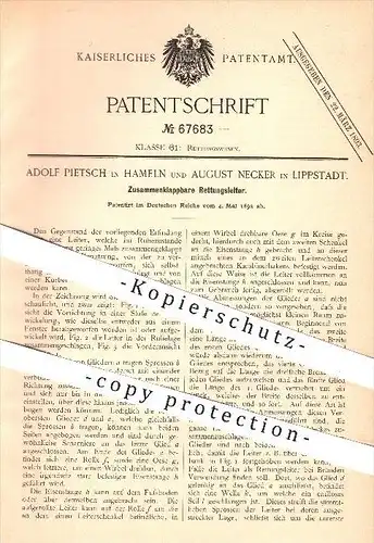 original Patent - Adolf Pietsch , Hameln / Aug. Necker , Lippstadt , Rettungsleiter , Leiter , Rettungswesen , Feuewehr
