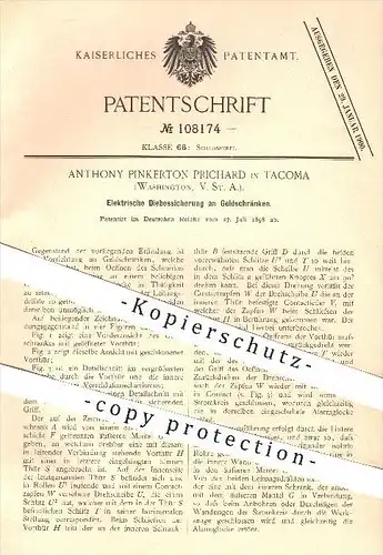 original Patent - A. Pinkerton Prichard , Tacoma , Washington , USA , 1898 , Elektr. Sicherung am Geldschrank , Tresor !