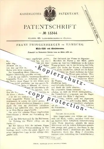 original Patent - F. Zwingenberger , Hamburg , 1880 , Wanne zum Kühlen u. Abrahmen von Milch , Kühlung , Landwirtschaft