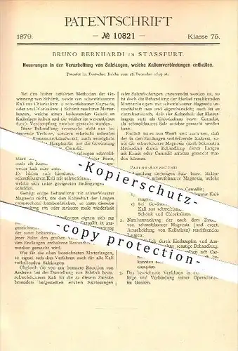 original Patent - B. Bernhardi , Stassfurt , 1879 , Verarbeitung von Salzlaugen mit Kaliumverbindungen , Lauge , Laugen