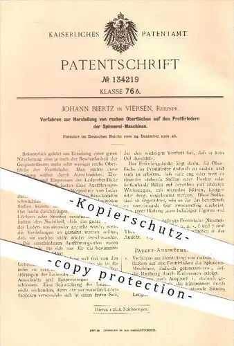 original Patent - Johann Biertz in Viersen , 1901 , rauhe Oberflächen auf den Frottierledern der Spinnerei - Maschinen