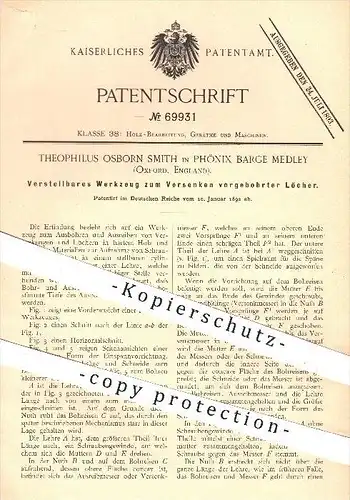 original Patent - Theophilus Osborn Smith , Phönix Barge Medley , Oxford , 1892 , Werkzeug zum Versenken der Bohrlöcher