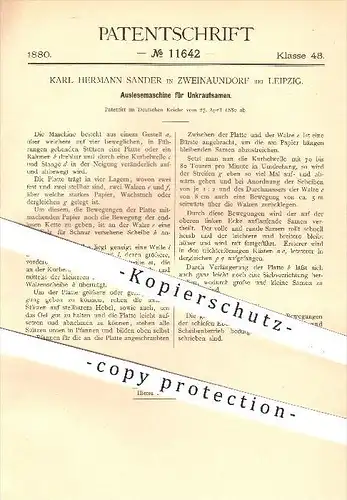 original Patent - Karl H. Sander , Zweinaundorf bei Leipzig , 1880 , Auslesen von Unkrautsamen , Saatgut , Saat , Samen