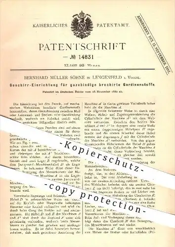 original Patent - Bernhard Müller Söhne in Lengenfeld , 1880 , Herstellung brochierter Gardinenstoffe , Webstuhl , Weben