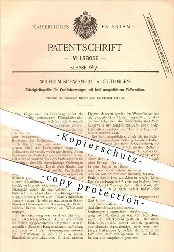 original Patent - Wilhelm Schwanert in Reutlingen , 1901 , Flüssigkeitspuffer für Ventilsteuerungen , Steuerung , Motor