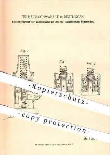 original Patent - Wilhelm Schwanert in Reutlingen , 1901 , Flüssigkeitspuffer für Ventilsteuerungen , Steuerung , Motor