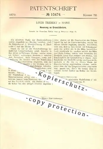 original Patent - Louis Trebert in Mainz , 1879 , Granatzünder , Zünder , Granate , Granaten , Waffen , Geschosse !!!