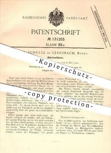 original Patent - G. Schultz in Gernsbach , 1900 , Bleichverfahren , Bleichen , Papier , Stoff , Stoffe , Gewebe !!!