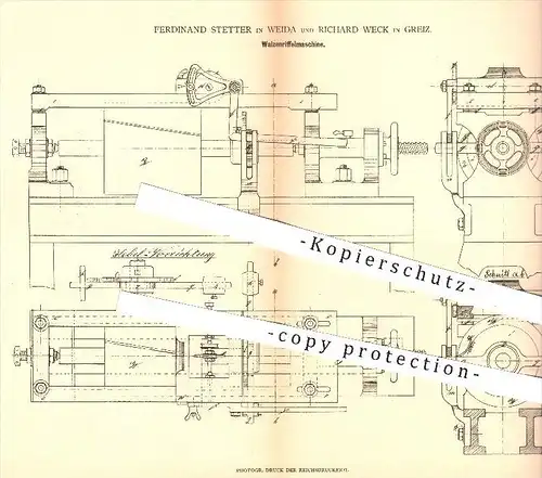 original Patent - Ferdinand Stetter in Weida & Richard Weck in Greiz , 1880 , Walzenriffelmaschine , Walzen , Getreide !