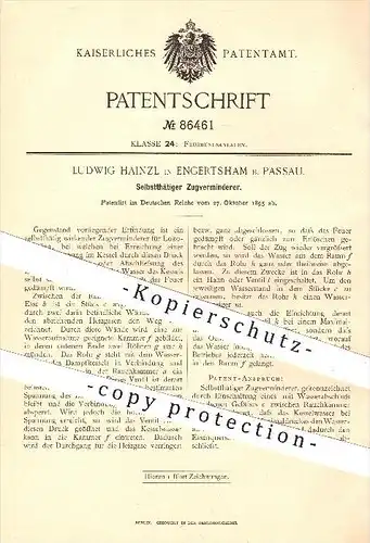 original Patent - Ludwig Hainzl , Engertsham , Passau , 1895 , Selbsttätiger Zugverminderer , Feuerung , Rauch , Kessel