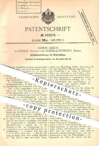 original Patent - Albert Abegg in Zürich und Kleinlaufenburg , 1906 , Einfädeln am Webschützen , Webschütze , Weben !!