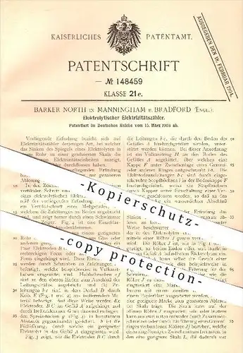 original Patent - Barker North in Manningheim bei Bradford , England , 1903 , Elektrolytischer Elektrizitätszähler !!!