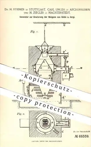 original Patent - Dr. H. Stiemer - Stuttgart , C. Unger - Aschersleben , M. Ziegler - Nachterstedt , 1892 , Generator